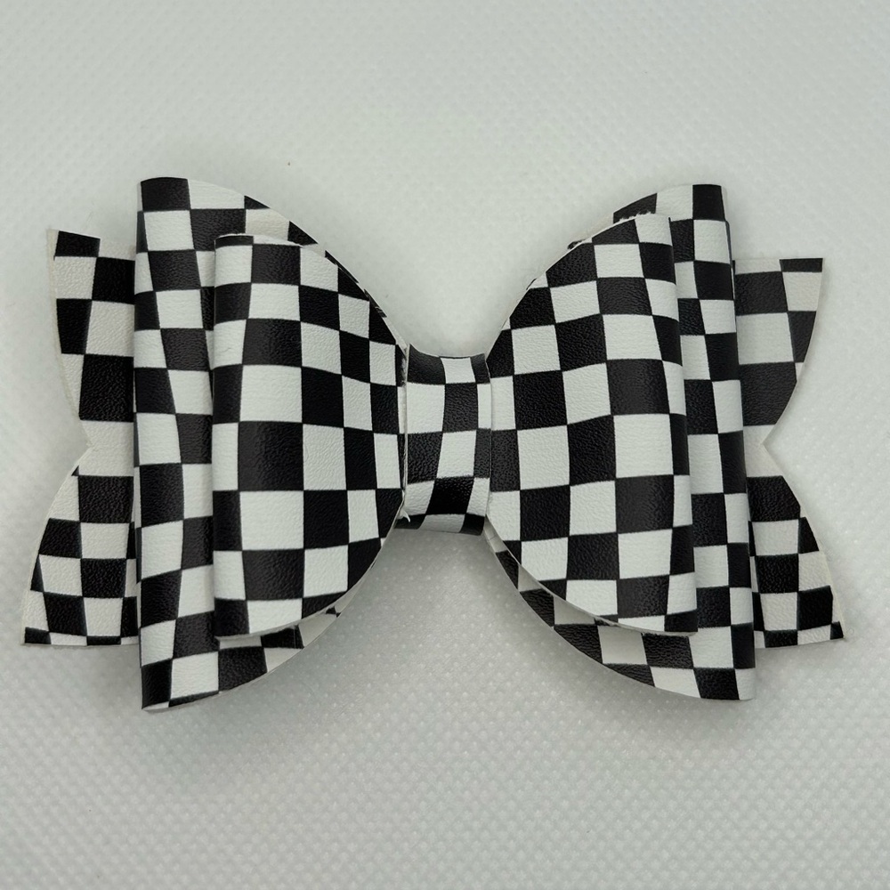 Checkered Leather hair bow HANDMADE